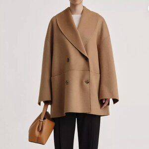 Toteme Double Breasted Wool Peacoat 32 in Camel